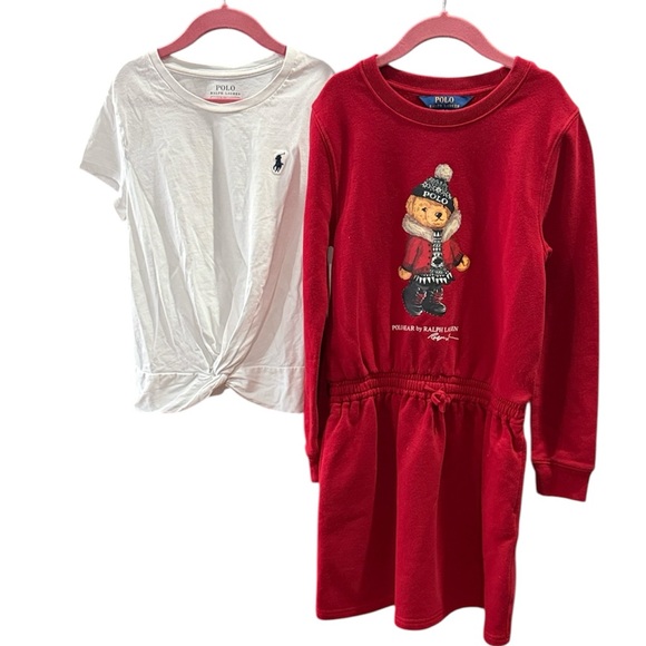 Other - Polo Ralph Lauren girls Red Bear Dress and White Tee Set size M 8-10